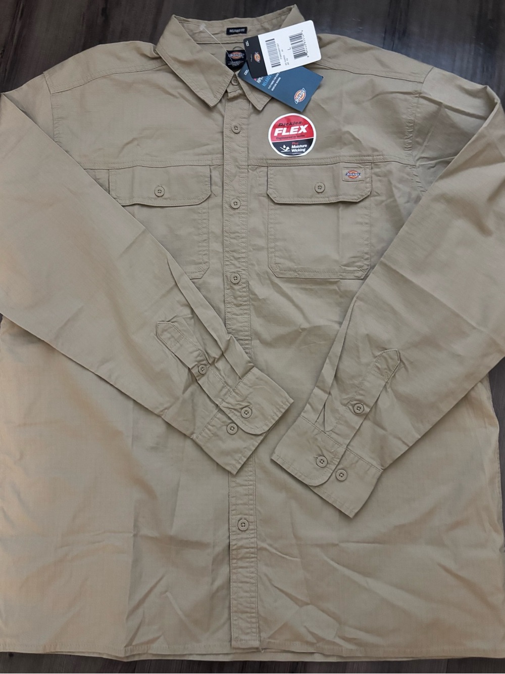 Dickies Tan Flex Long-Sleeve Work Shirt L NWT